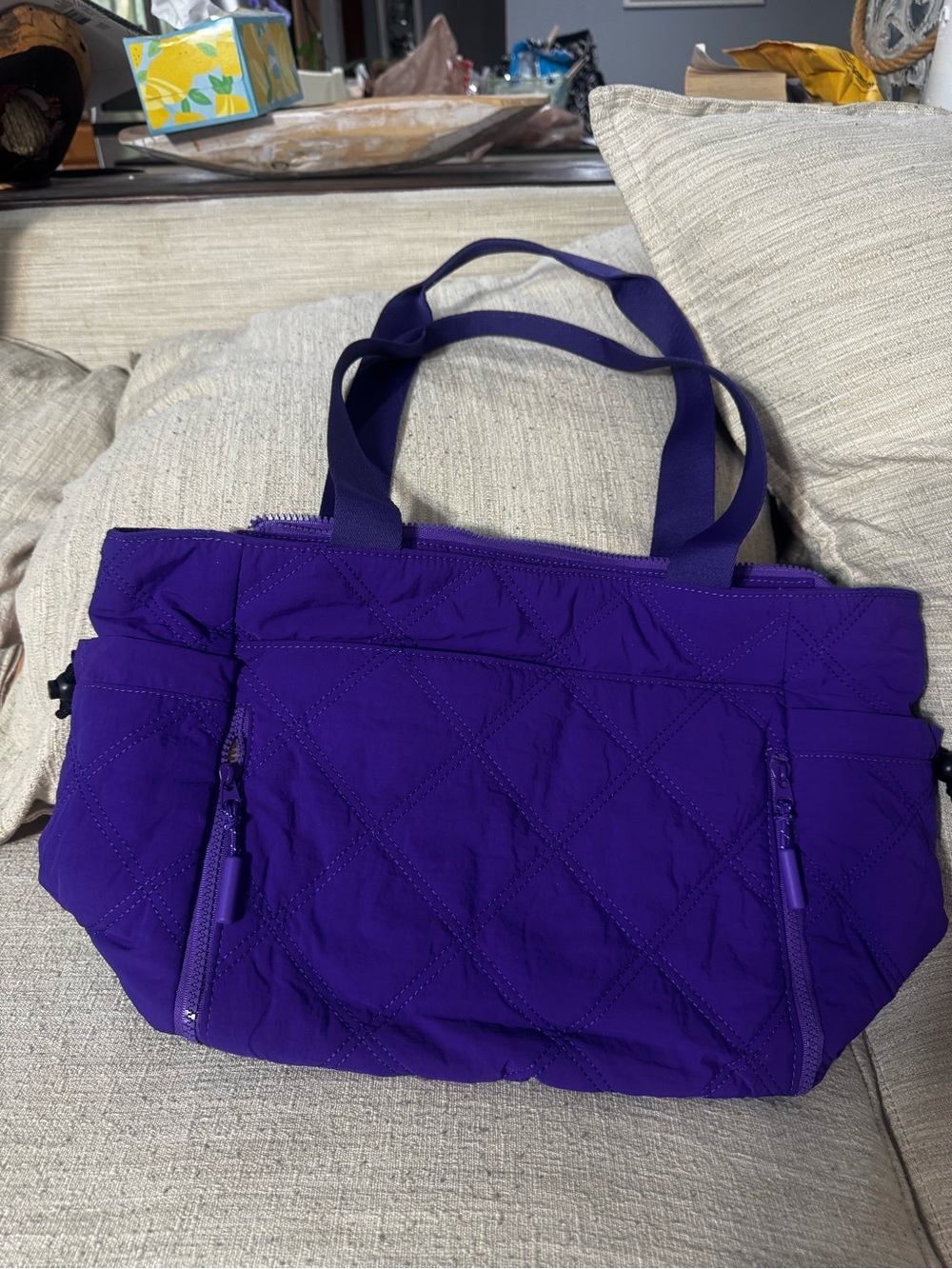 Quilted Purple Tote Bag with Dual Handles